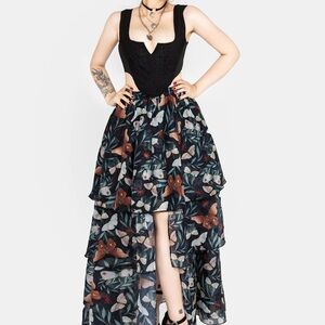 Disturbia Black Floral & Butterfly Print Skirt- Mariposa